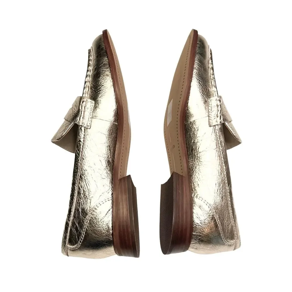 Dolce Vita Hilly Coin Loafers Platinum Gold Metallic Crinkle Leather Shoes 7.5 W